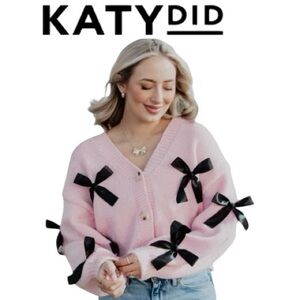 NWT Katydid Pink Sweater with Black Bow Accents